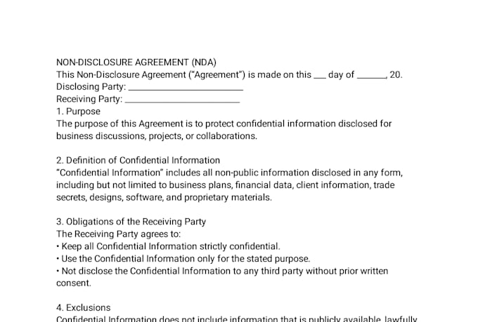 provide a professional non disclosure agreement template